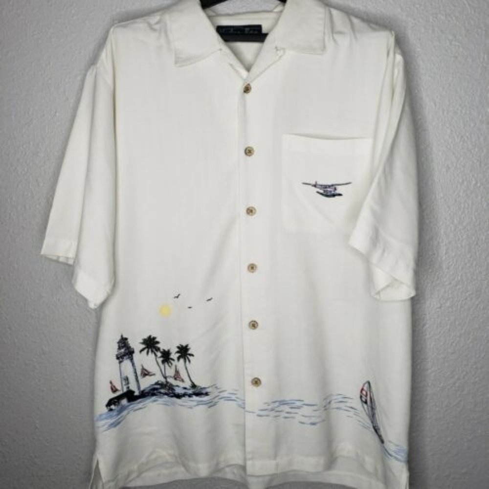 Keeler Bay Mens Shirt Beach Boats Plane -L